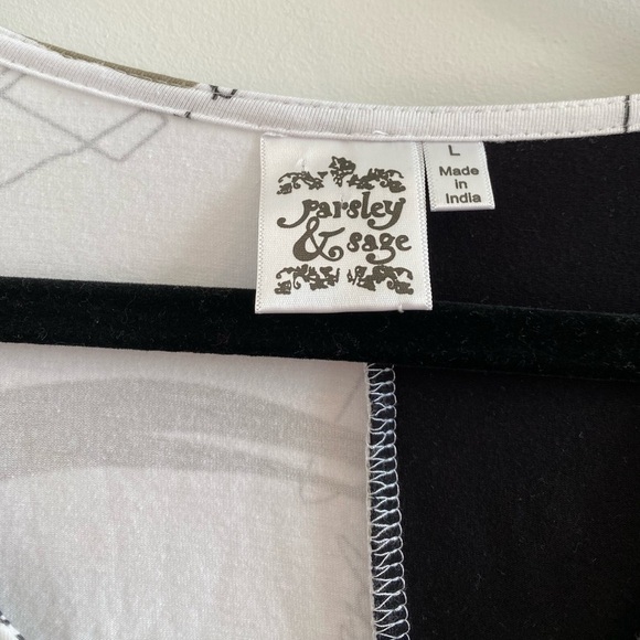 Parsley & Sage Black and White Abstract Lagenlook 3/4 Sleeves Blouse Size L - Picture 4 of 10